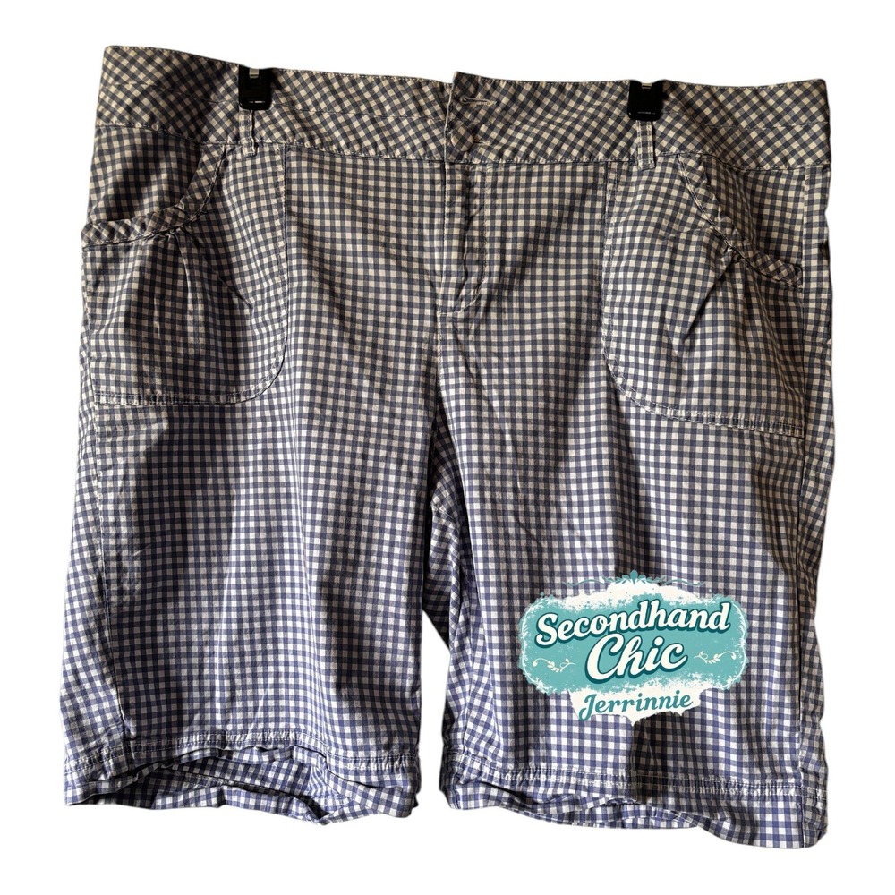 Blue White Gingham Check Cotton Stretch Shorts Plus Size 28 Knee Length Casual